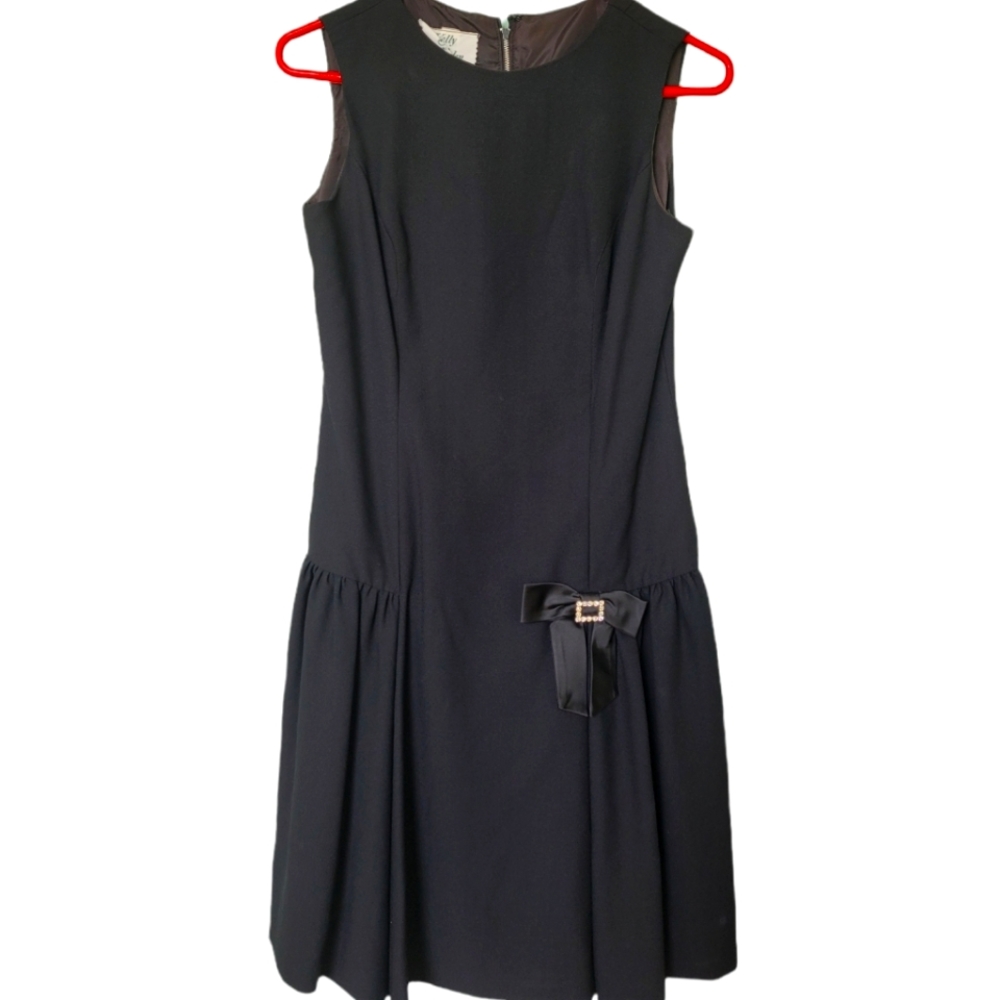 Vintage Union Made Kelly Arden Junior Petites Drop Waist Bow Black dress size 9